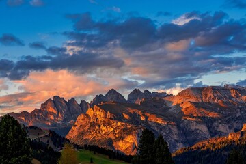 Naklejka premium Panoramic view of the Val Gardena Dolomites in Italy.