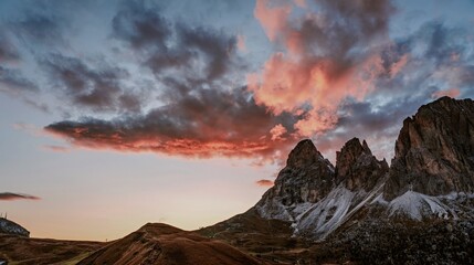 Naklejka premium Panoramic view of the Val Gardena Dolomites in Italy.