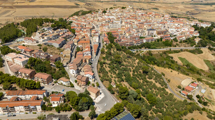 Aerial view of the town of Candela, located on a hill in the province of Foggia, Puglia, Italy.