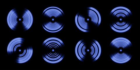 Set of realistic radar, signal, noise, sound vibration vector icons