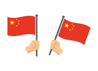 China flag in hand icons set, national symbol of the Peoples Republic of China