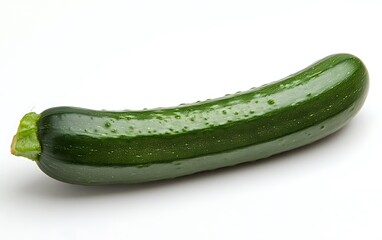 Single fresh green zucchini on white background.