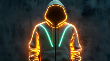 Hoodie Mockup in Different Colors showcases a stylish garment with vibrant, glowing accents, set against a textured background that enhances its modern and sleek appeal.