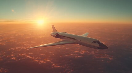 Fototapeta premium A majestic airliner soars through a breathtaking sunset sky