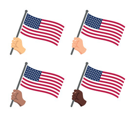 usa flag in hand icons set, national symbol of the United States of America