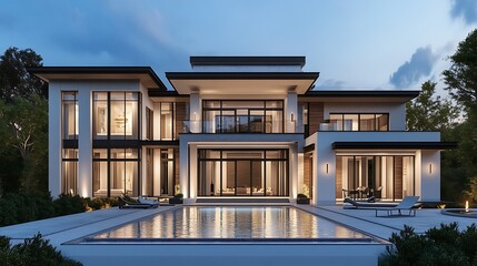 Fototapeta premium A modern and elegant house with a swimming pool