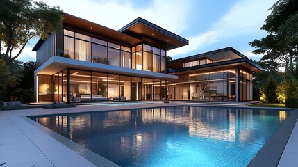 Fototapeta premium A modern and elegant house with a swimming pool