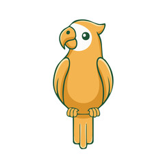 A cartoon-style orange parrot perched with a cheerful expression.