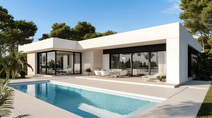 Fototapeta premium A modern and elegant house with a swimming pool