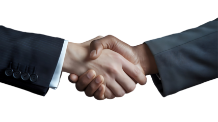 Close-Up of Two Hands Engaged in a Firm Handshake Isolated on a transparent Background