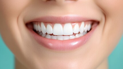 Obraz premium Beautiful young woman teeth. Dentist Teeth whitening. Dental health concept whitening procedure care Closeup shot of patient toothy smile