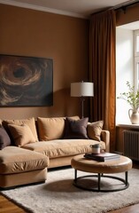 color of the year 2025 Mocha Mousse in the interior of the room