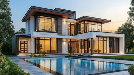 Fototapeta premium A modern and elegant house with a swimming pool