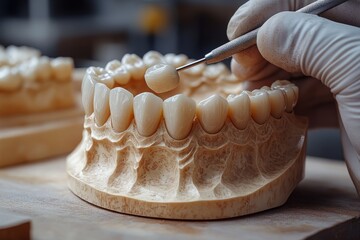 Filling dental impression mold with artificial tooth material