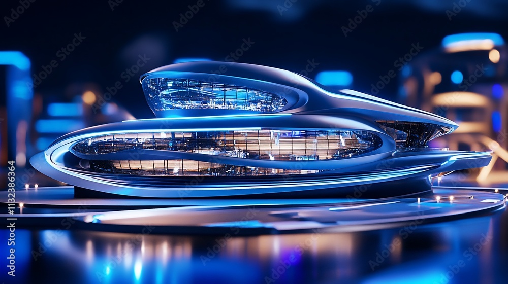Poster Futuristic architectural design featuring sleek, illuminated structures.