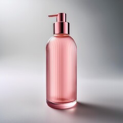 A silver-capped pink lotion container set against a white backdrop