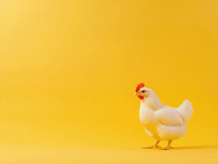 Fototapeta premium Isolated white chicken against a solid-colored background: A look at elegance and simplicity in animal photography