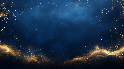 Obraz premium Dark blue background with golden bokeh lights