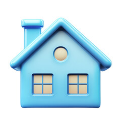 Fototapeta premium 3D Blue House Icon with Glossy Finish on transparent Background