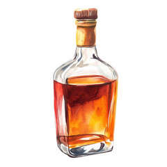 Watercolor Illustration of a Brandy Bottle on transparent Background