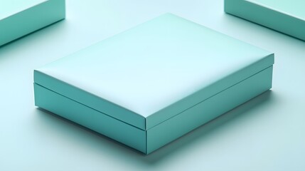 Naklejka premium Flat Box Mockup features a sleek, aqua-colored box against a minimalist backdrop, exuding elegance and modernity—perfect for product presentations or branding.