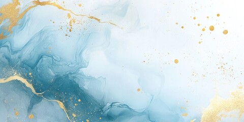 Obraz premium Abstract blue and gold marble background, with a white watercolor texture.