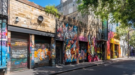 Naklejka premium Vibrant Street Art Alley in Melbourne, Australia: A Colorful Urban Canvas