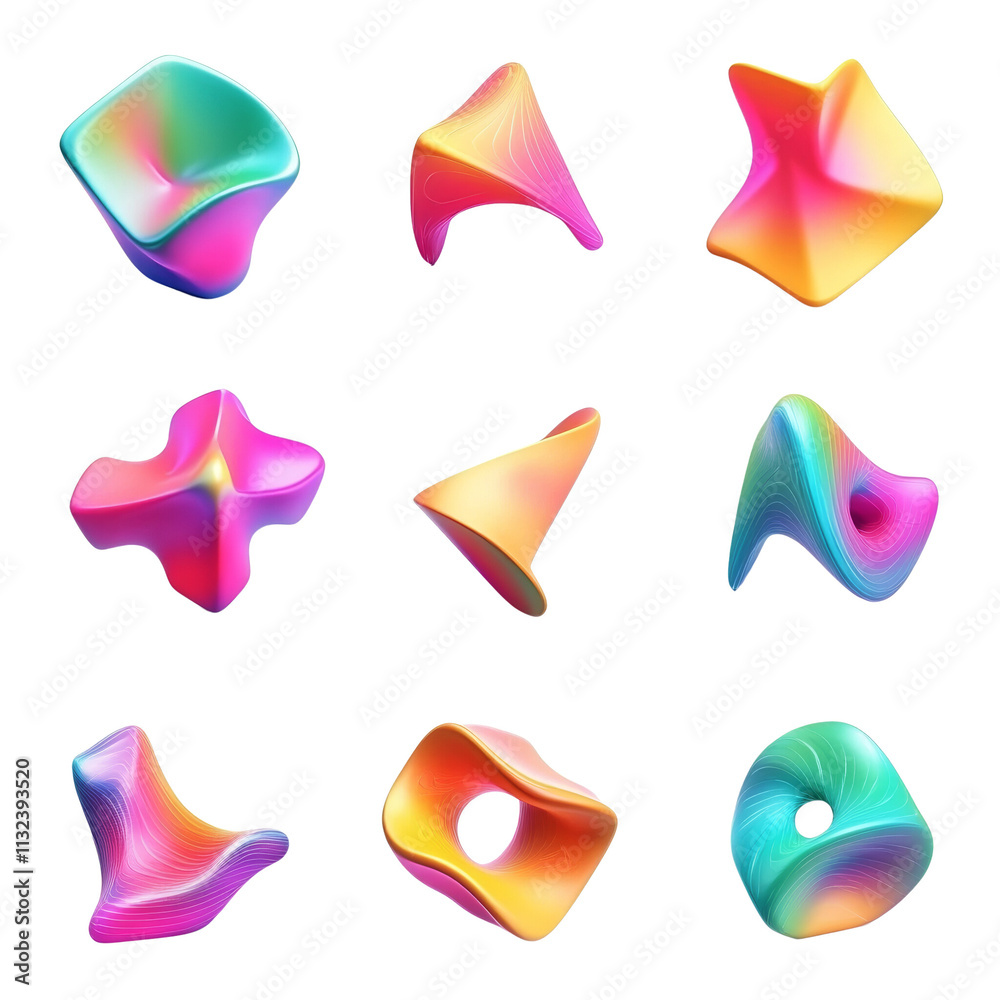 Aufkleber 3D Set of Geometric Colorful Gradient Shapes on transparent Background