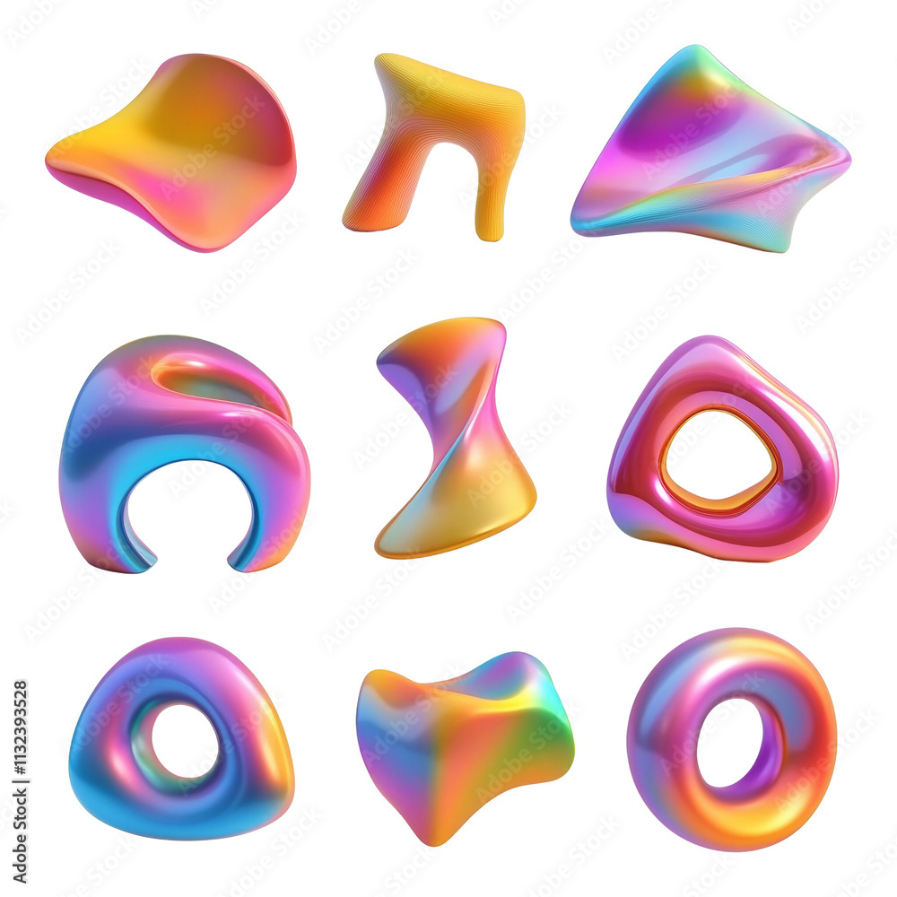 Aufkleber 3d set of geometric colorful gradient shapes on transparent background