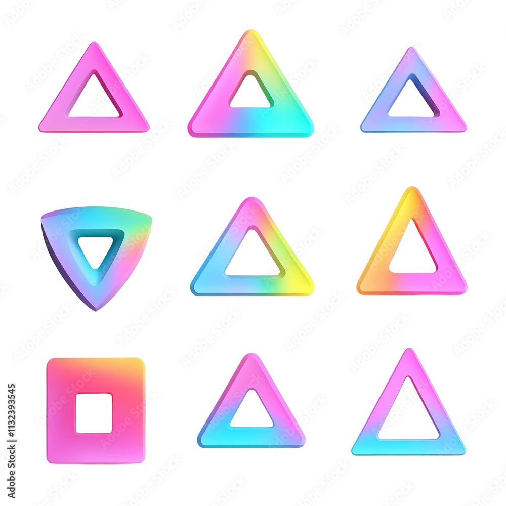 Aufkleber 3d set of geometric colorful gradient shapes on transparent background