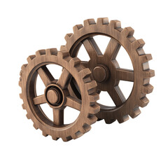 3D Pair of Brown Gear Wheels on transparent Background