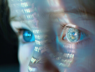the reflection of some digits of a digital screen in the face of a child. Our children are the future of cyber risk management