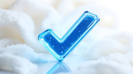 Crystal-clear checkmark on soft, fluffy white background.  A symbol of approval, purity, and quality.