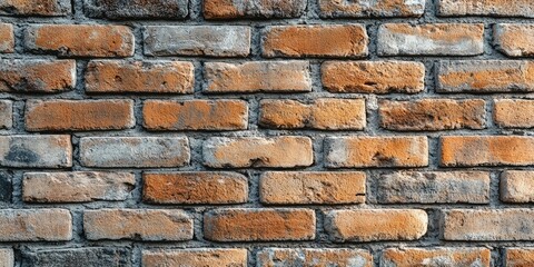 Obraz premium Close up of an old brick wall exhibiting a vintage tone effect, highlighting the textures and colors of the old brick wall for a unique artistic appeal. Perfect for vintage themes.