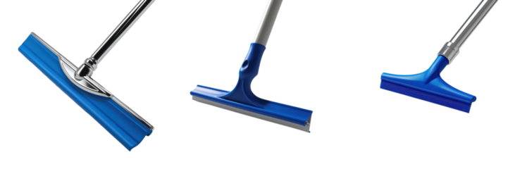 A sleek, multi-functional squeegee with a blue handle and rubber blade, designed for efficient cleaning and water removal.