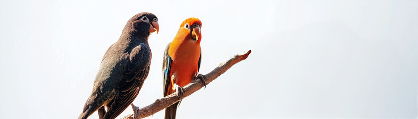 Fototapeta premium pair of lovebirds perched on branch, symbolizing companionship and joy