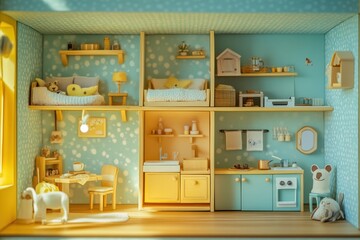 interior of a toy room with a window