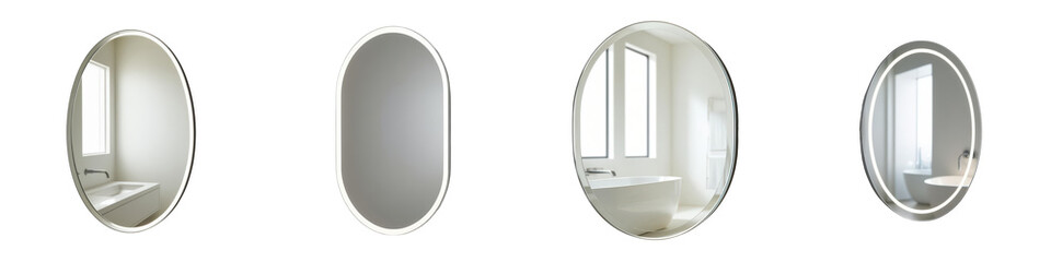 Obraz premium Four elegant mirrors in various oval shapes, showcasing simple designs and reflections.