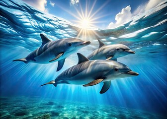 Obraz premium Underwater Dolphin Aerial View: Stunning Ocean Wildlife Photography