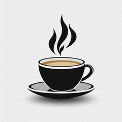 Obraz premium Hot coffee in a black cup on a saucer.