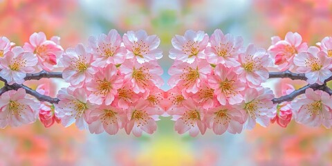 Obraz premium Stunning double cherry blossoms display their beauty in full bloom during spring, showcasing the captivating charm of double cherry blossoms in vibrant colors.