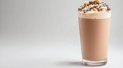 A creamy chocolate drink topped with whipped cream and nuts.