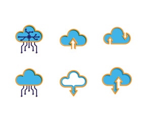 Obraz premium cloud computing. Infrastructure technology, data system storage service concept. Upload and download icons. colored flat design style. vector template design