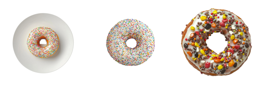 set of a colorful doughnut isolated on a transparent background