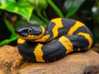 Obraz premium Banded krait snake close-up wildlife photography in tropical habitat