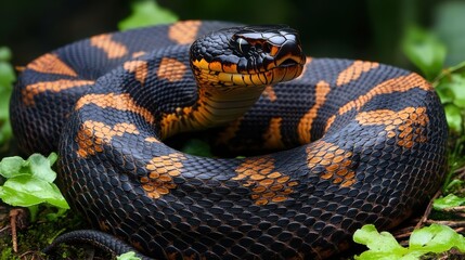 Fototapeta premium Close-up of a bushmaster snake in its natural forest habitat nature’s captivating shot