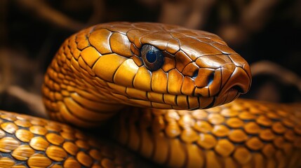 Fototapeta premium Close-up of a king cobra slithering on a desert path wildlife photography