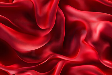 Obraz premium Red silk satin background. Beautiful soft wavy folds on smooth shiny fabric. Anniversary, Christmas, wedding, valentine, event, celebration concept. Red luxury background with copy space for design.