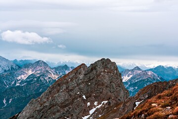 Obraz premium Panoramic view from Karwendel summit to the Tyrolean Alps.