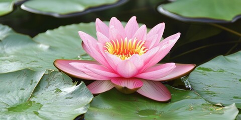 Lotus flower blooming beautifully on a vibrant green leaf, showcasing the elegance of the lotus in a natural setting filled with lush foliage and tranquility.